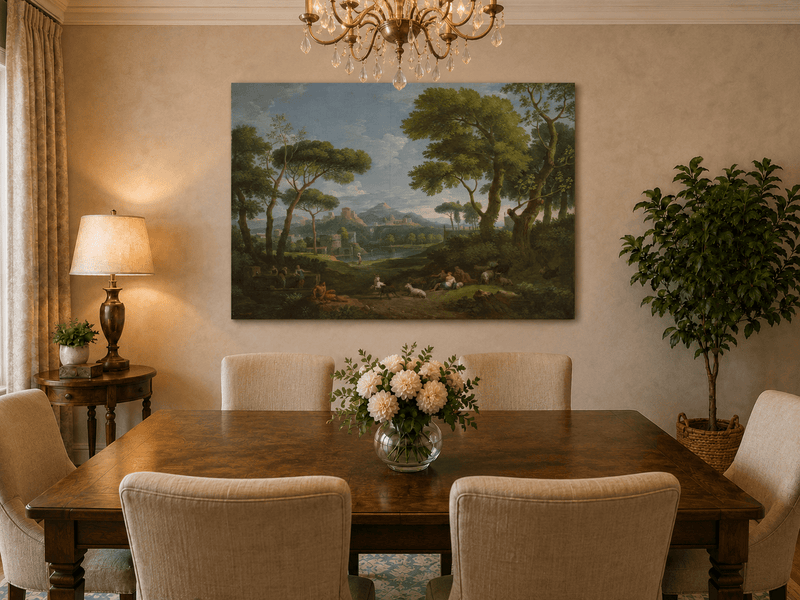 Landscape Oil Painting - Arcadian Pastoral with Figures