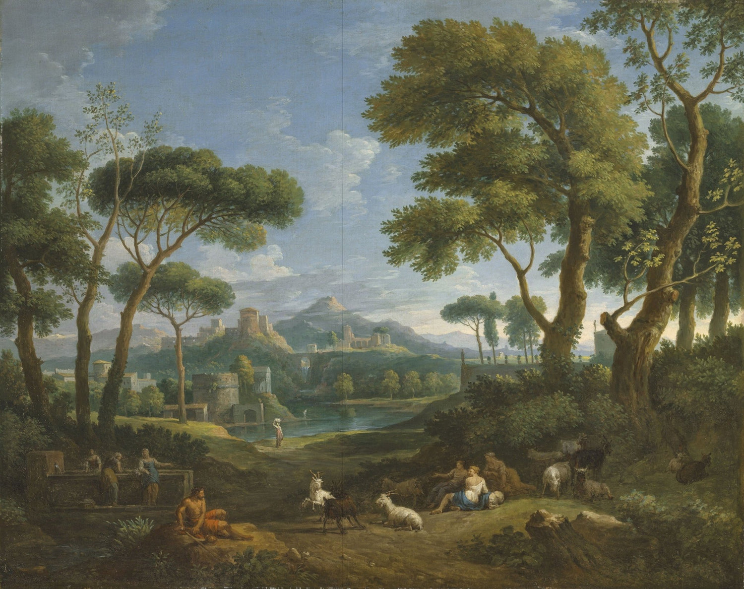 Landscape Oil Painting - Arcadian Pastoral with Figures - Oil Painting Haven