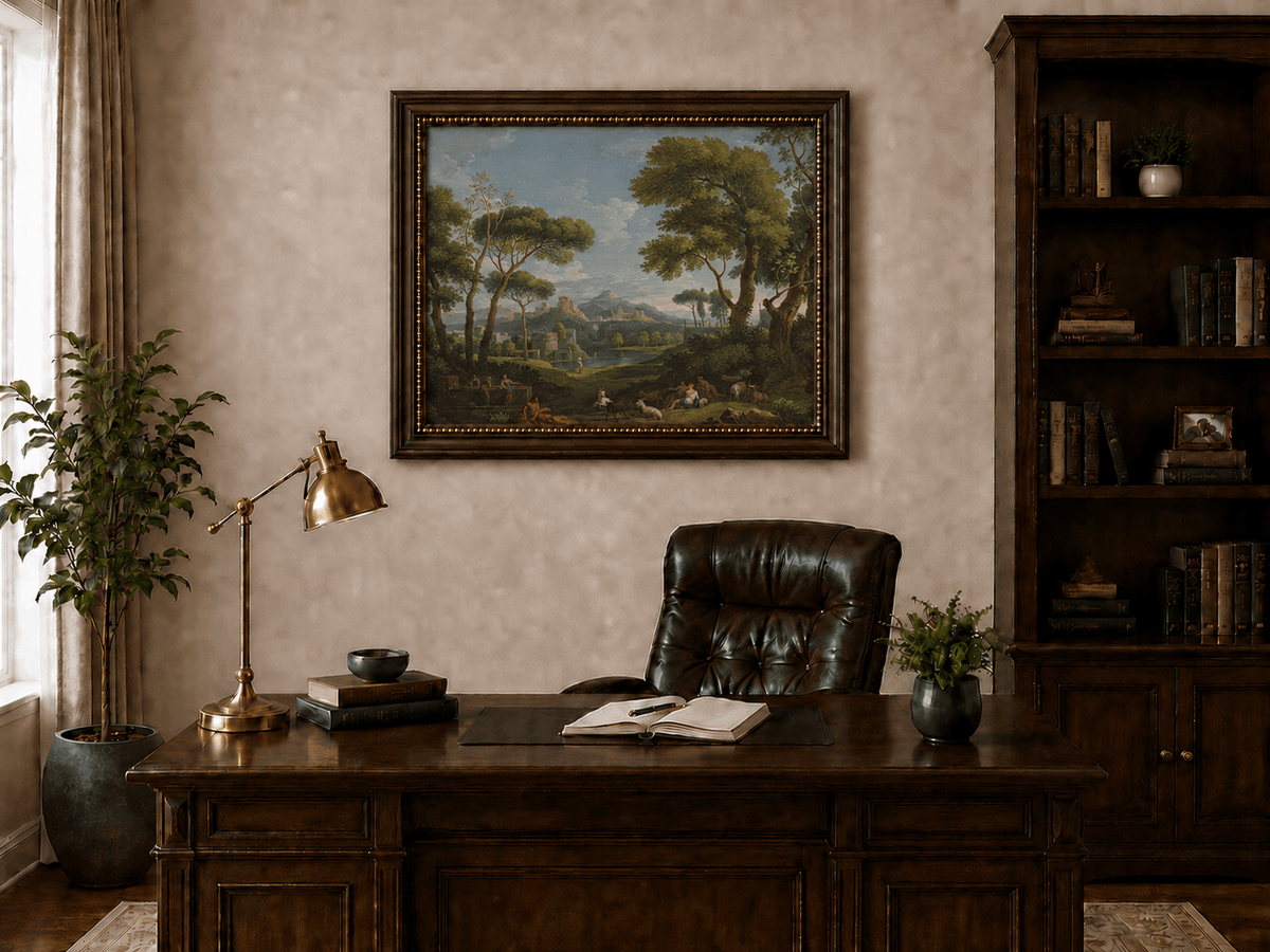 Landscape Oil Painting - Arcadian Pastoral with Figures