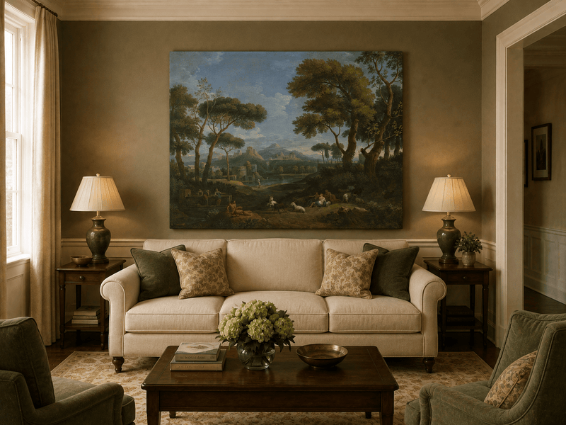 Landscape Oil Painting - Arcadian Pastoral with Figures