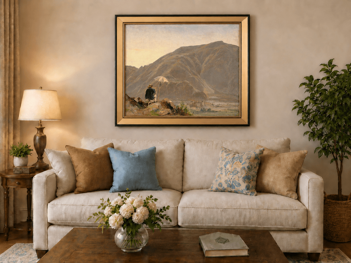 Pintura al óleo de paisaje - Artista pintando una vista de montaña