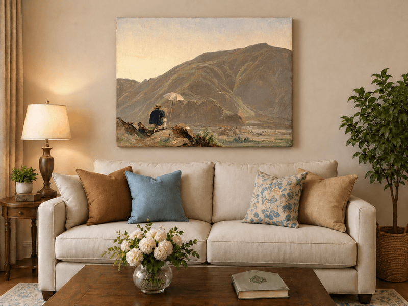 Pintura al óleo de paisaje - Artista pintando una vista de montaña