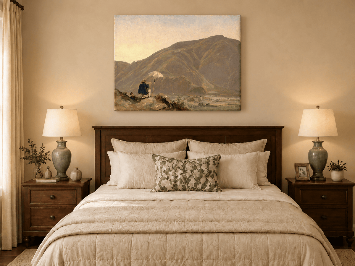 Pintura al óleo de paisaje - Artista pintando una vista de montaña