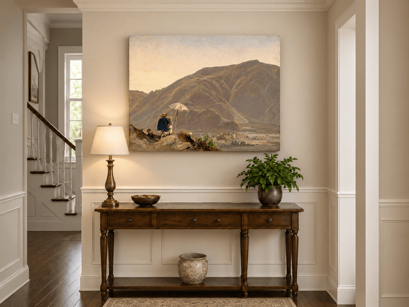 Pintura al óleo de paisaje - Artista pintando una vista de montaña