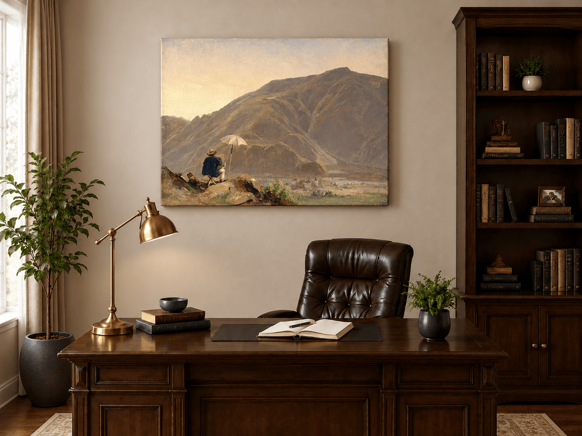 Pintura al óleo de paisaje - Artista pintando una vista de montaña