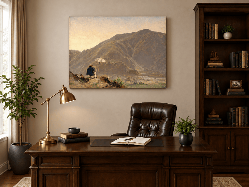 Pintura al óleo de paisaje - Artista pintando una vista de montaña