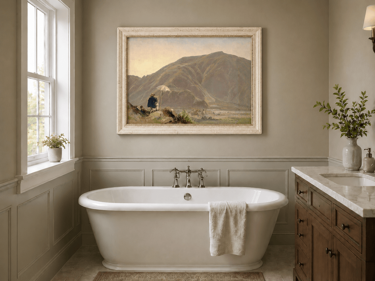 Pintura al óleo de paisaje - Artista pintando una vista de montaña
