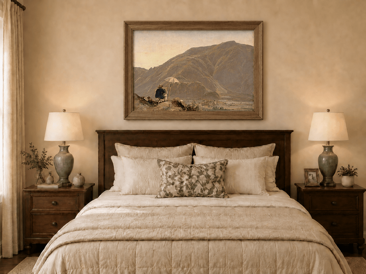 Pintura al óleo de paisaje - Artista pintando una vista de montaña