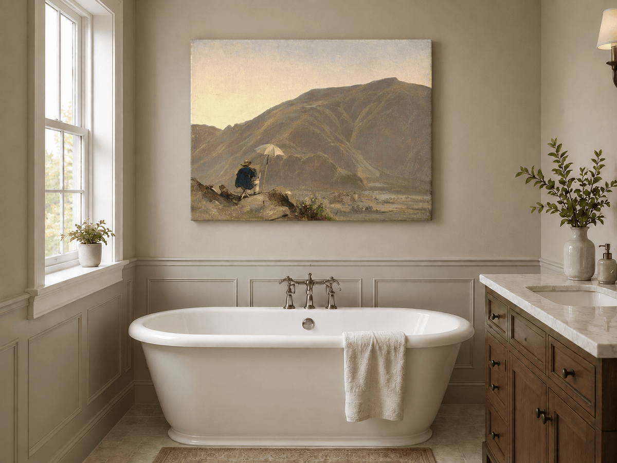 Pintura al óleo de paisaje - Artista pintando una vista de montaña