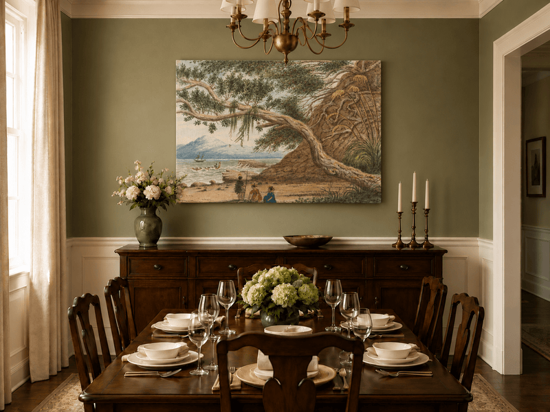 Peinture à l'huile de paysage - Gouffre rocheux spectaculaire avec personnages