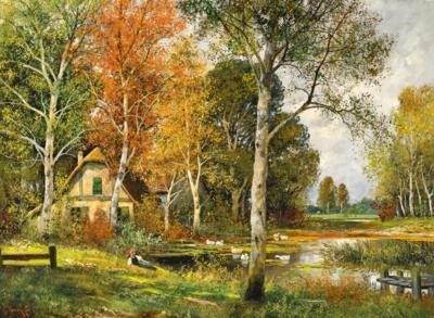 Landscape Oil Painting - Autumn Cottage by the Riverside - Oil Painting Haven