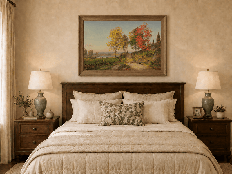 Landscape Oil Painting - Autumn Country Road with Colorful Trees