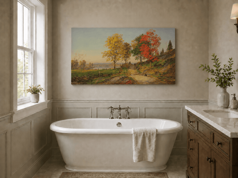 Landscape Oil Painting - Autumn Country Road with Colorful Trees