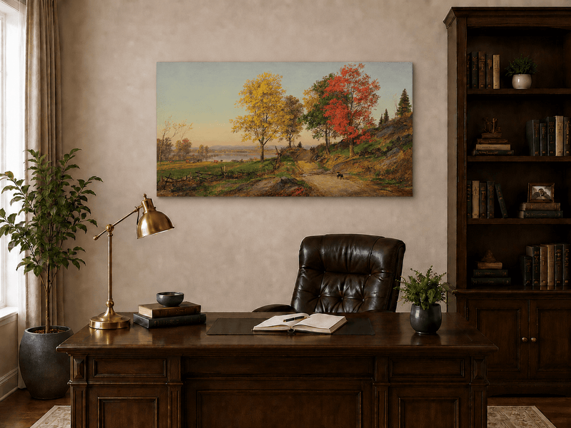 Landscape Oil Painting - Autumn Country Road with Colorful Trees