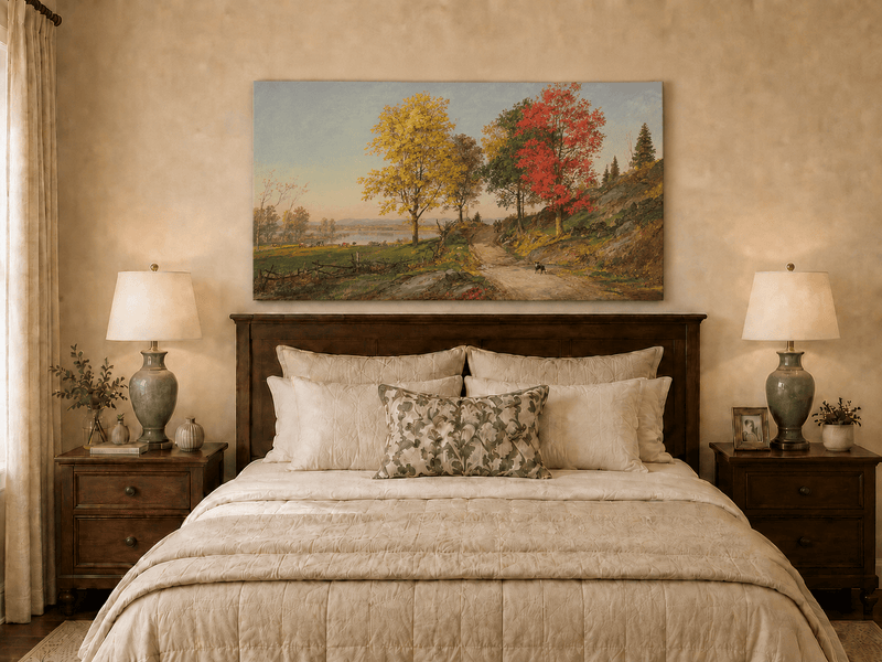 Landscape Oil Painting - Autumn Country Road with Colorful Trees