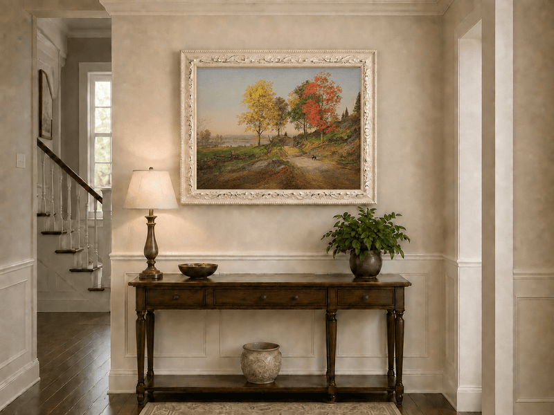 Landscape Oil Painting - Autumn Country Road with Colorful Trees