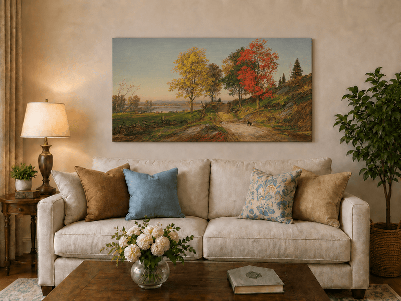 Landscape Oil Painting - Autumn Country Road with Colorful Trees