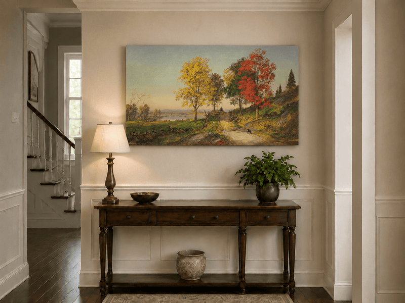 Landscape Oil Painting - Autumn Country Road with Colorful Trees