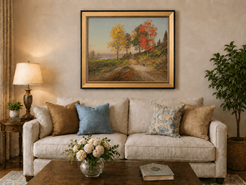 Landscape Oil Painting - Autumn Country Road with Colorful Trees