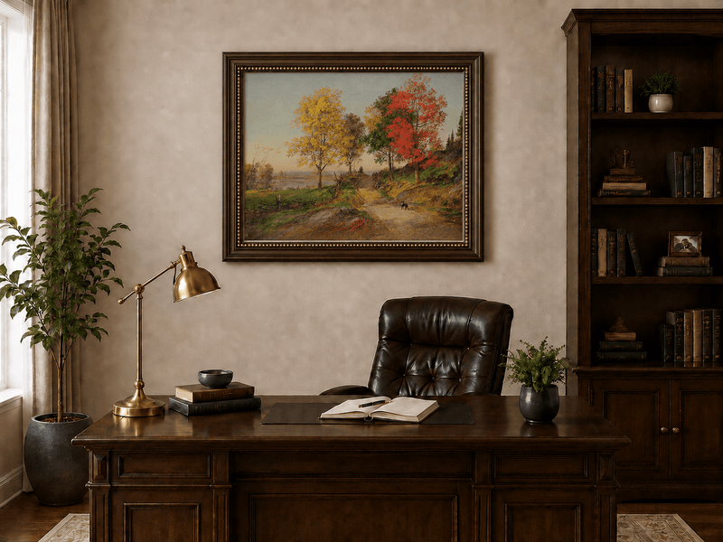 Landscape Oil Painting - Autumn Country Road with Colorful Trees