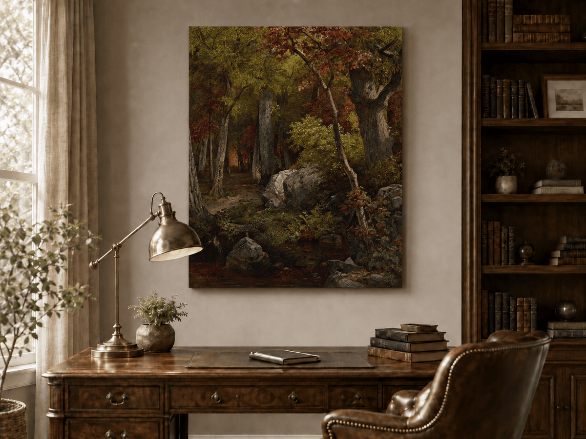 Ölgemälde Landschaft – Herbstwald, Feldweg & Mischfarben