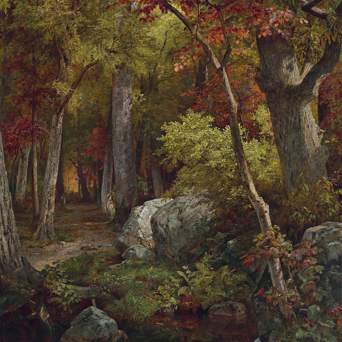 Landscape Oil Painting - Autumn Forest, Dirt Path & Mixed - Color Trees - Oil Painting Haven