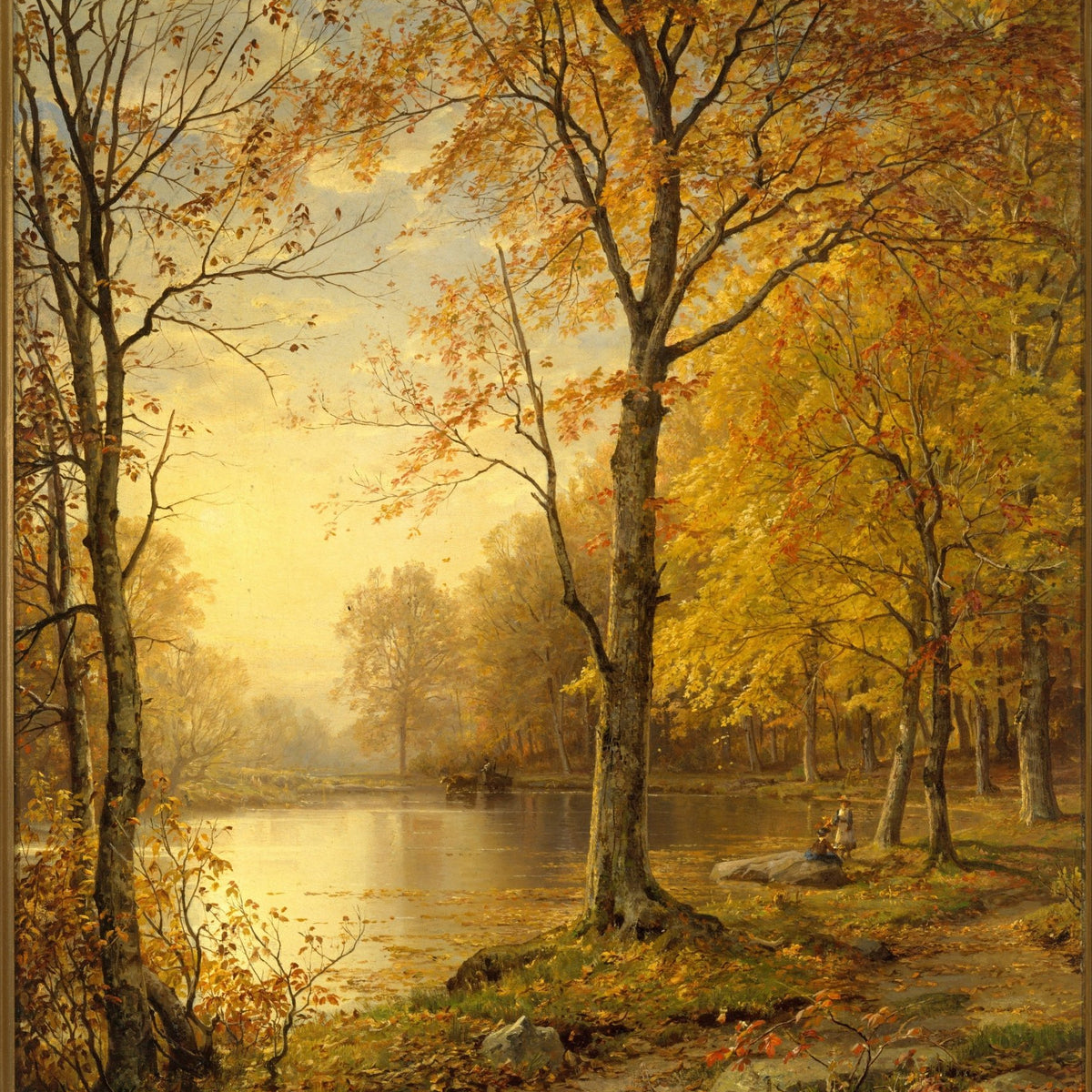 Landscape Oil Painting - Autumn forest lake & golden foliage - Oil Painting Haven
