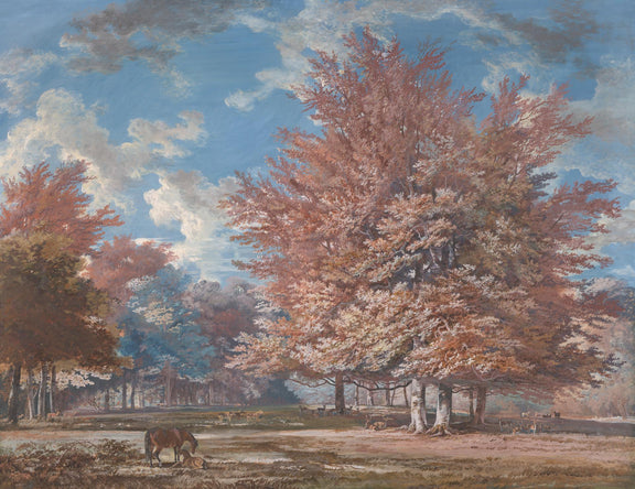 Hand-painted autumn forest meadow with horse landscape oil painting on canvas