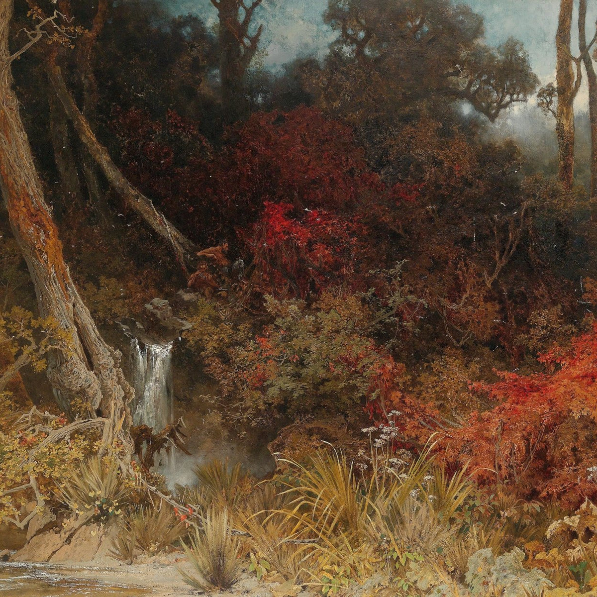Landscape Oil Painting - Autumn Forest, Red Foliage, Ancient Trees - Oil Painting Haven