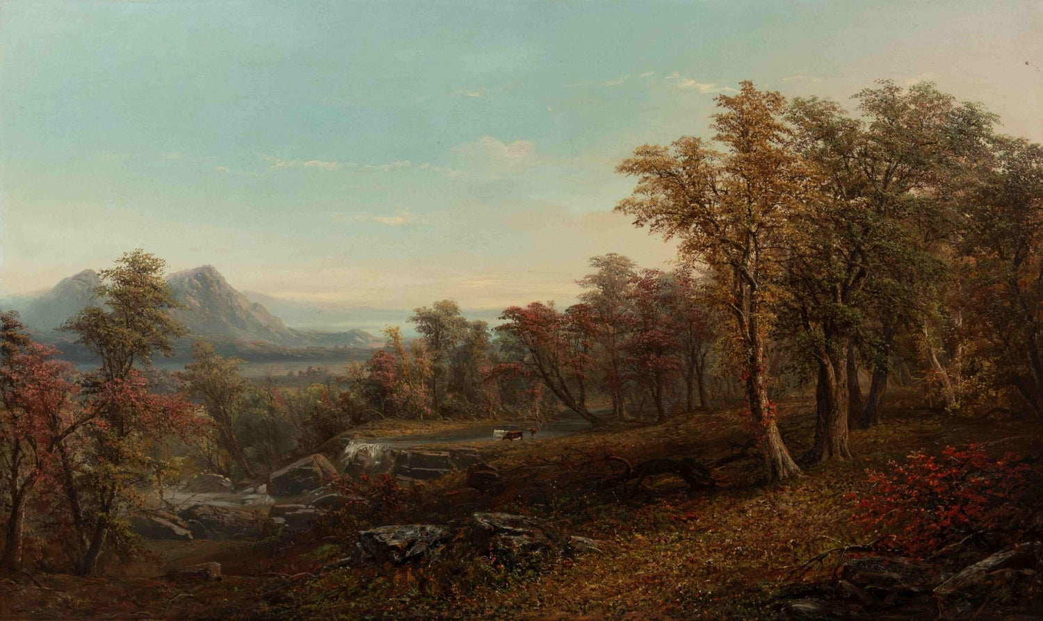 Landscape Oil Painting - Autumn Forest Valley with Waterfall - Oil Painting Haven