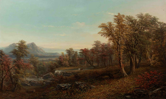 Hand-painted autumn forest valley with waterfall landscape oil painting on canvas