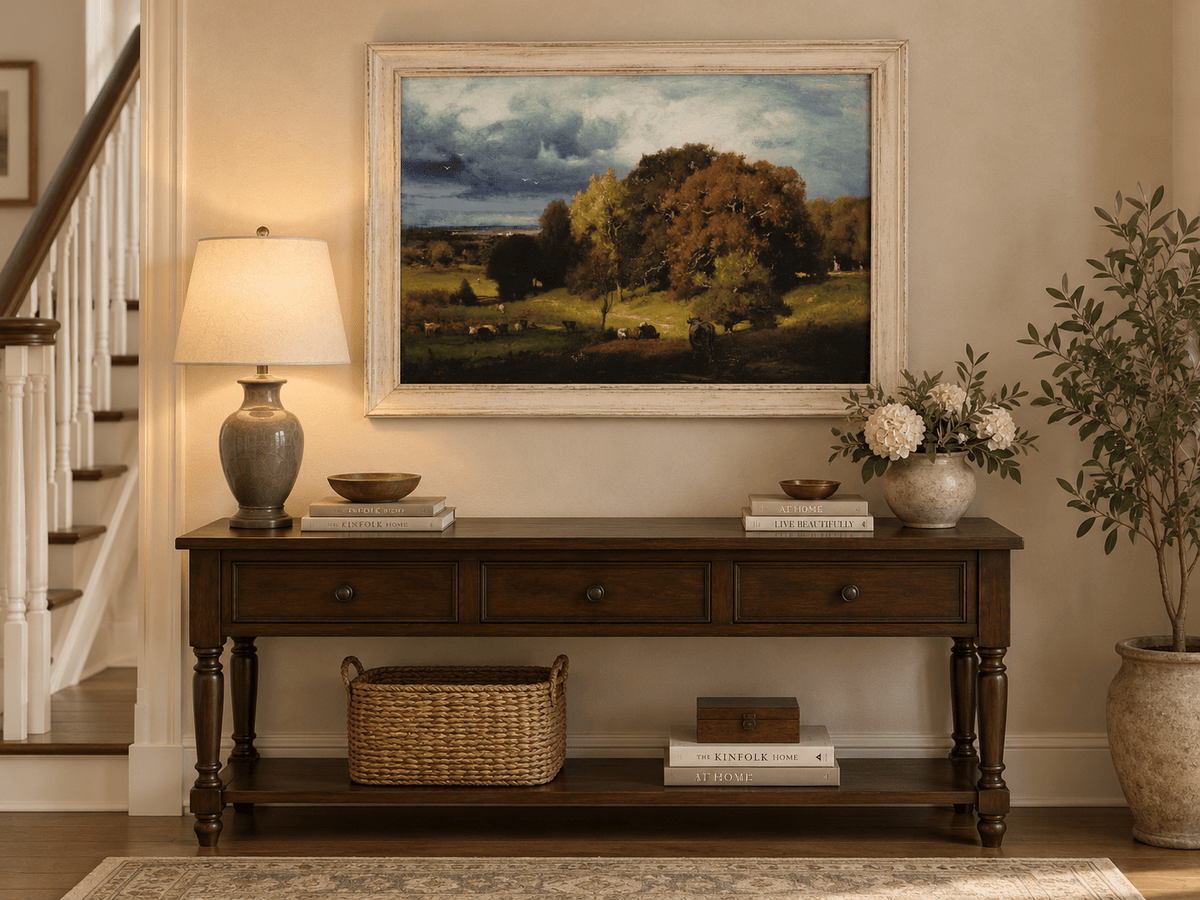 Landscape Oil Painting - Autumn Oaks & Grazing Cattle Countryside