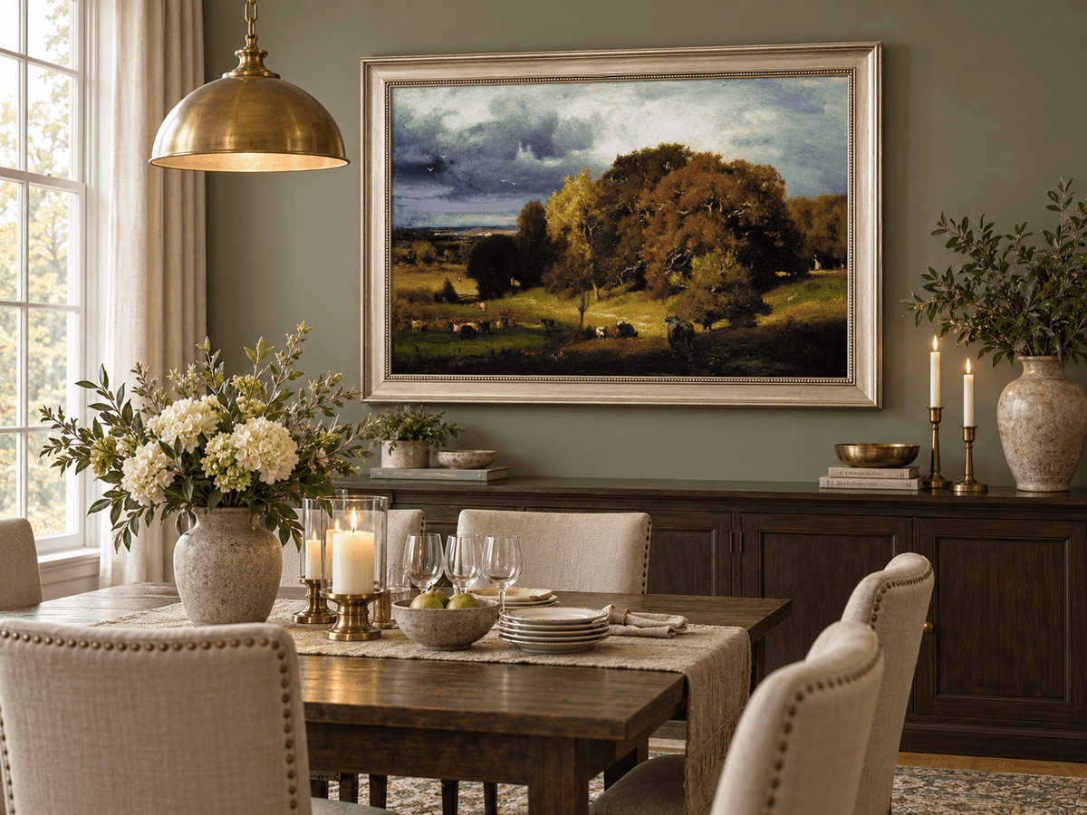 Landscape Oil Painting - Autumn Oaks & Grazing Cattle Countryside