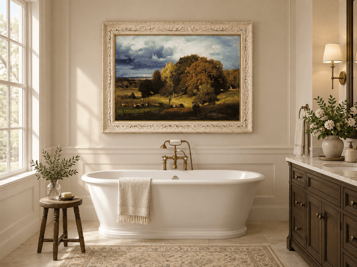 Landscape Oil Painting - Autumn Oaks & Grazing Cattle Countryside
