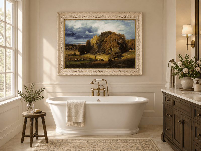 Landscape Oil Painting - Autumn Oaks & Grazing Cattle Countryside