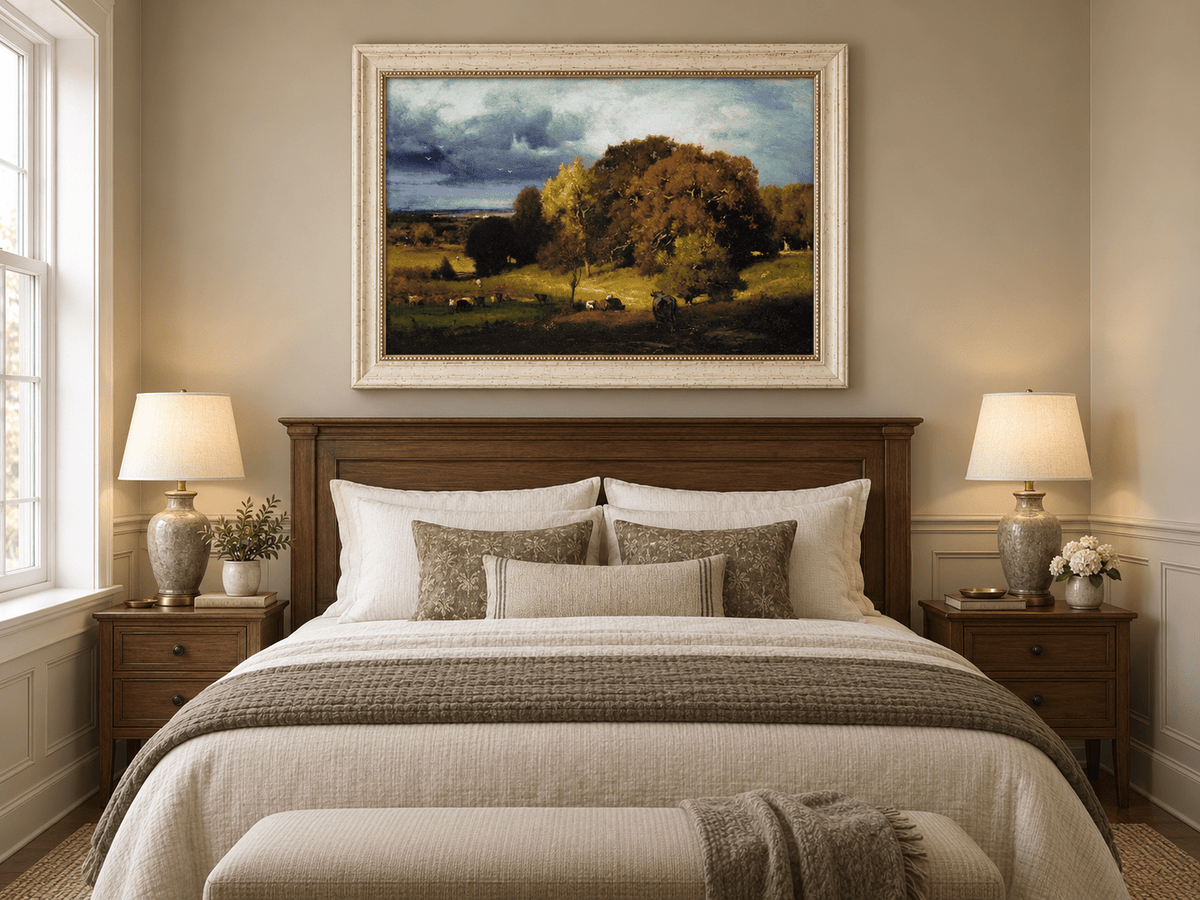 Landscape Oil Painting - Autumn Oaks & Grazing Cattle Countryside