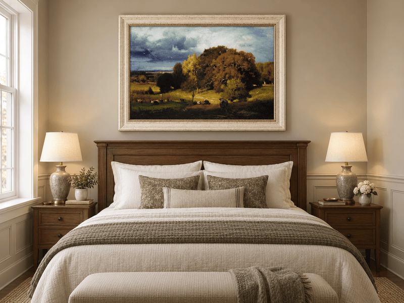 Landscape Oil Painting - Autumn Oaks & Grazing Cattle Countryside