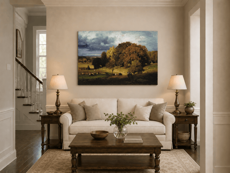 Landscape Oil Painting - Autumn Oaks & Grazing Cattle Countryside