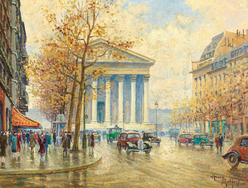 Landscape Oil Painting - Autumn Paris Street with Vintage Cars - Oil Painting Haven