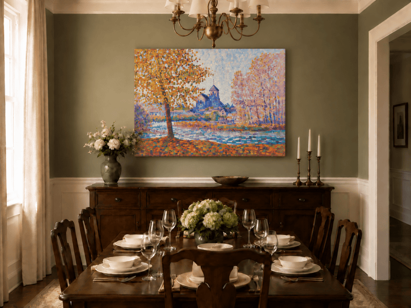 Peinture à l'huile de paysage - Gouffre rocheux spectaculaire avec personnages