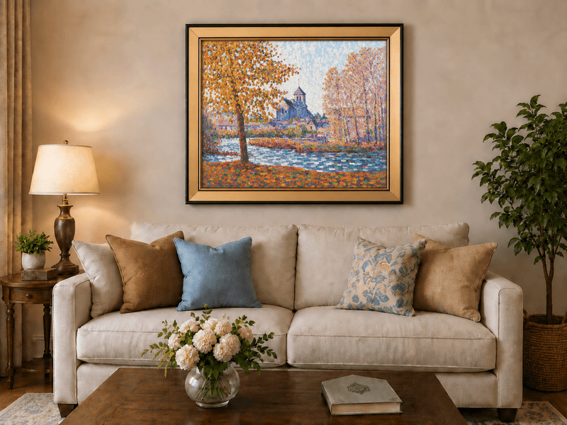 Peinture à l'huile de paysage - Gouffre rocheux spectaculaire avec personnages