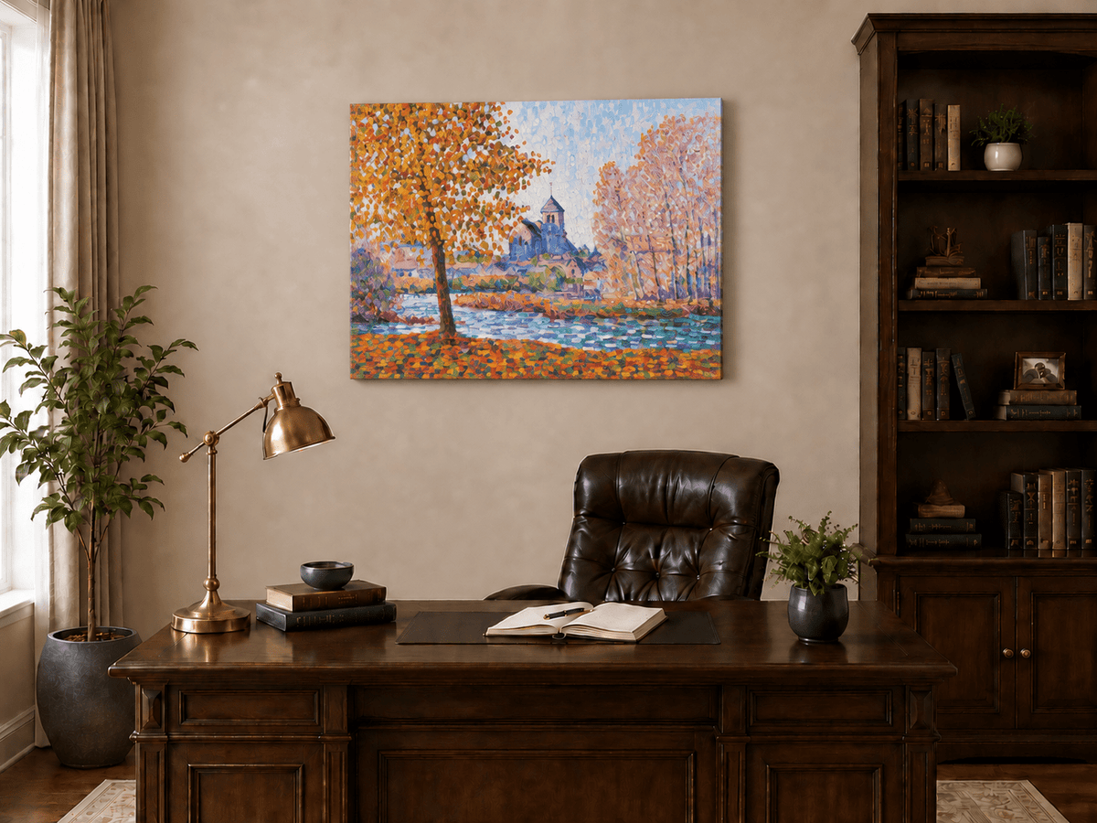 Peinture à l'huile de paysage - Gouffre rocheux spectaculaire avec personnages