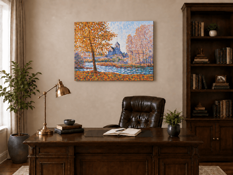 Peinture à l'huile de paysage - Gouffre rocheux spectaculaire avec personnages