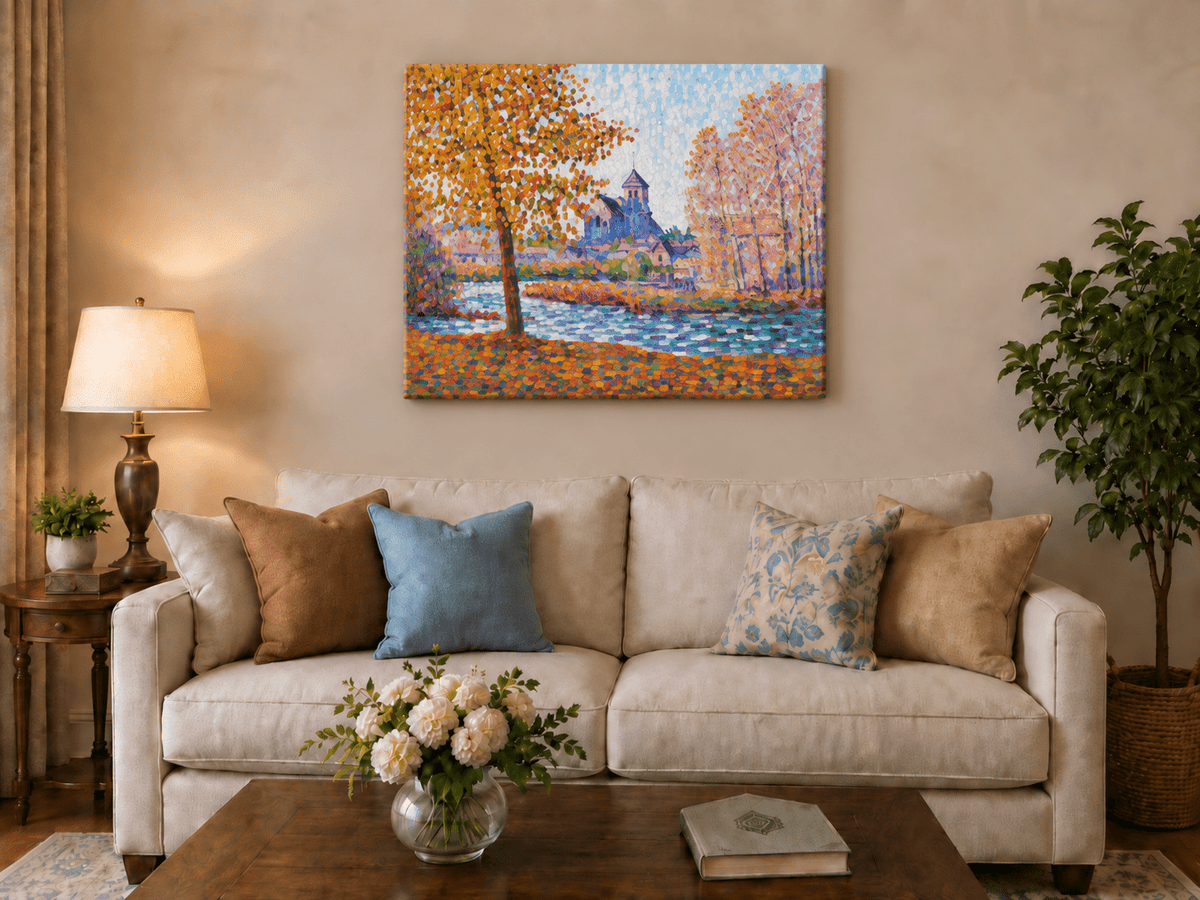 Peinture à l'huile de paysage - Gouffre rocheux spectaculaire avec personnages