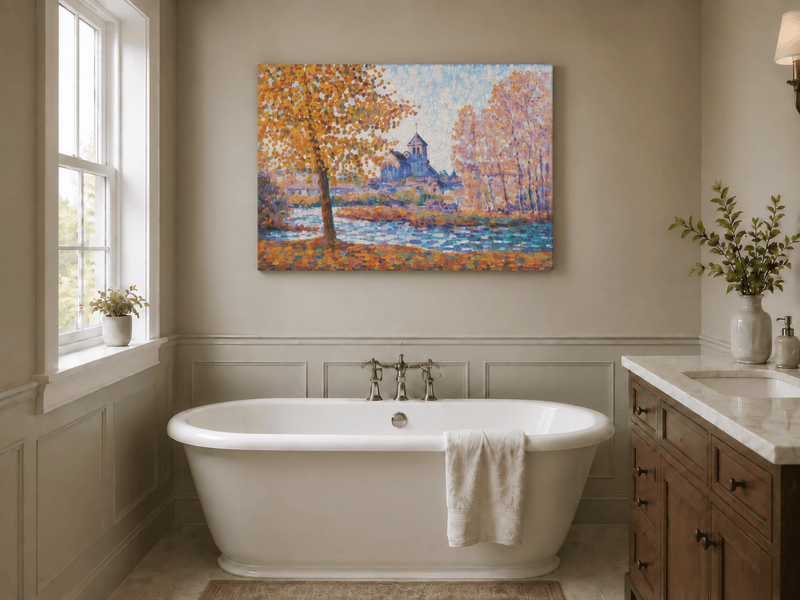 Peinture à l'huile de paysage - Gouffre rocheux spectaculaire avec personnages