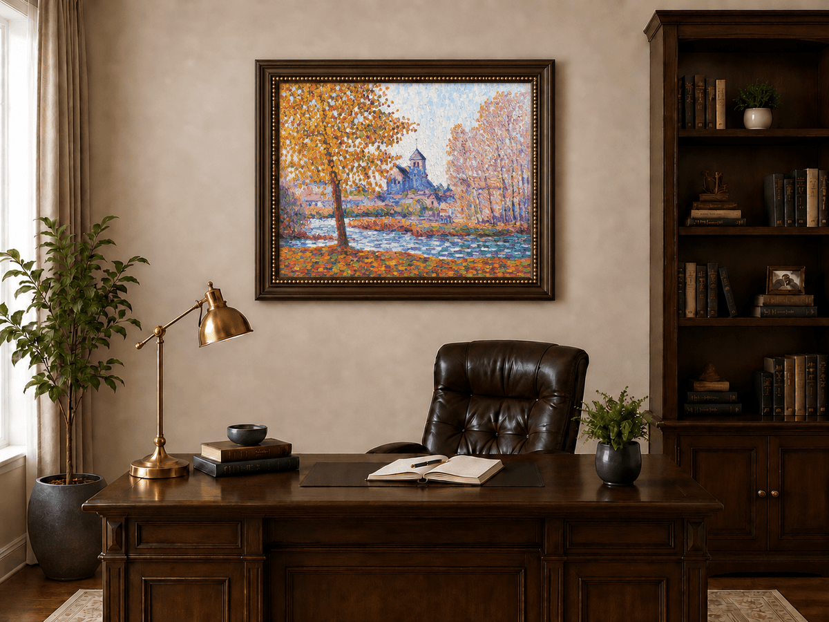 Peinture à l'huile de paysage - Gouffre rocheux spectaculaire avec personnages