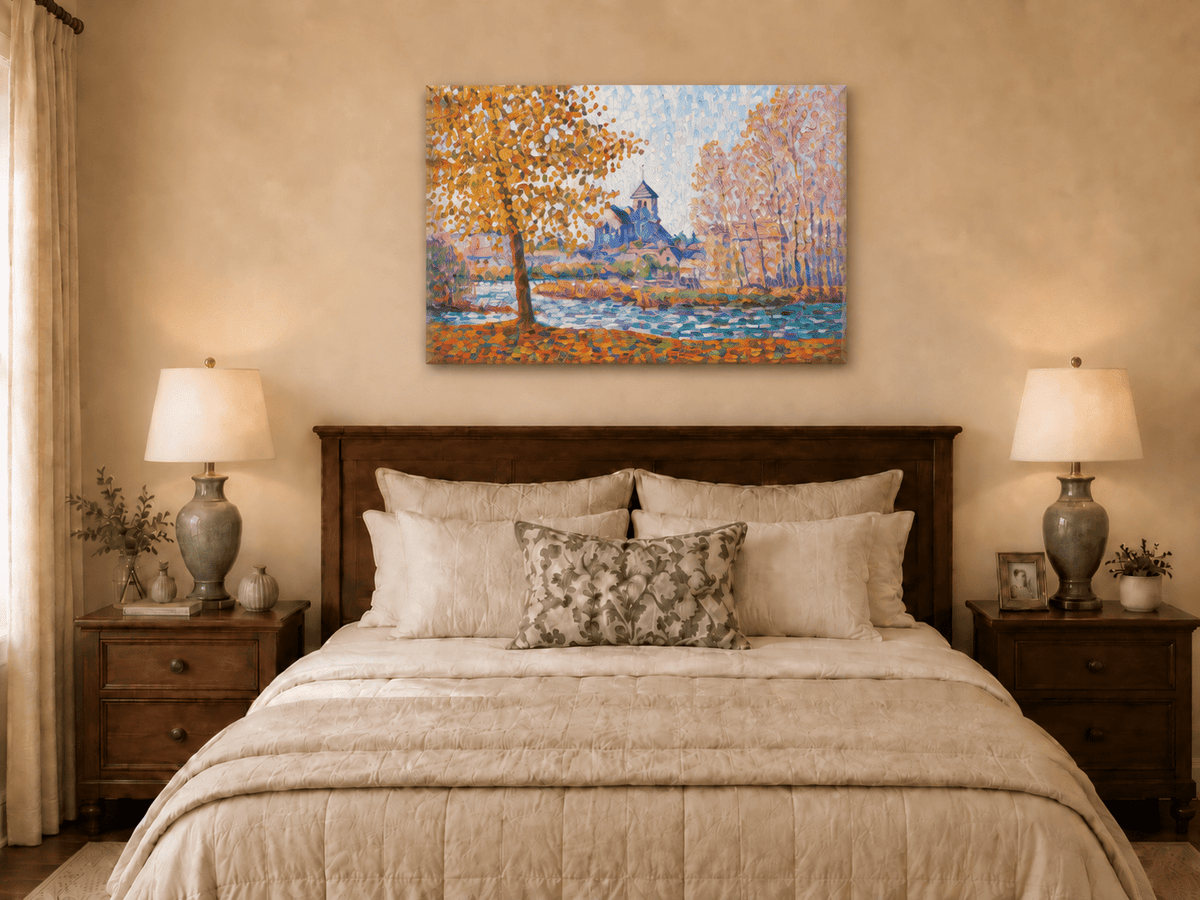 Peinture à l'huile de paysage - Gouffre rocheux spectaculaire avec personnages