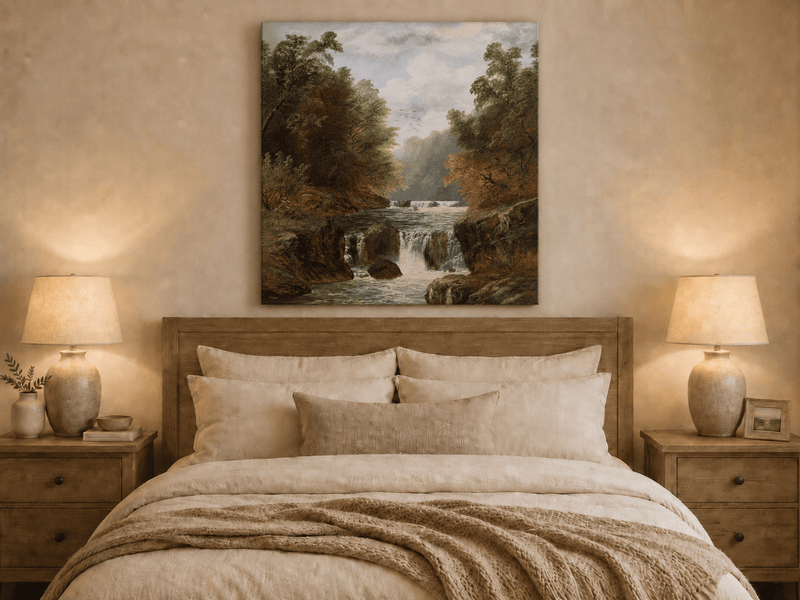Landscape Oil Painting - Autumn River Gorge & Waterfalls