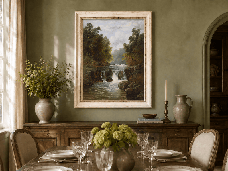 Landscape Oil Painting - Autumn River Gorge & Waterfalls