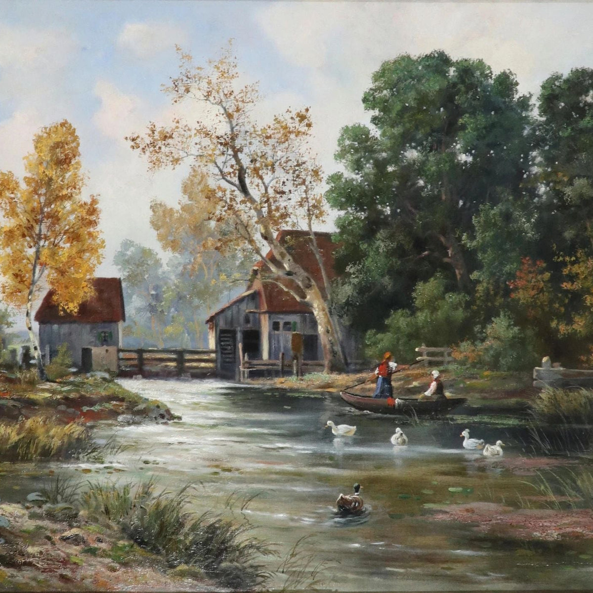 Peinture à l'huile de paysage - Gouffre rocheux spectaculaire avec personnages